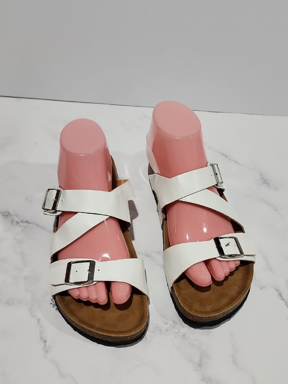 YO KI  White Sandals with Buckle Straps